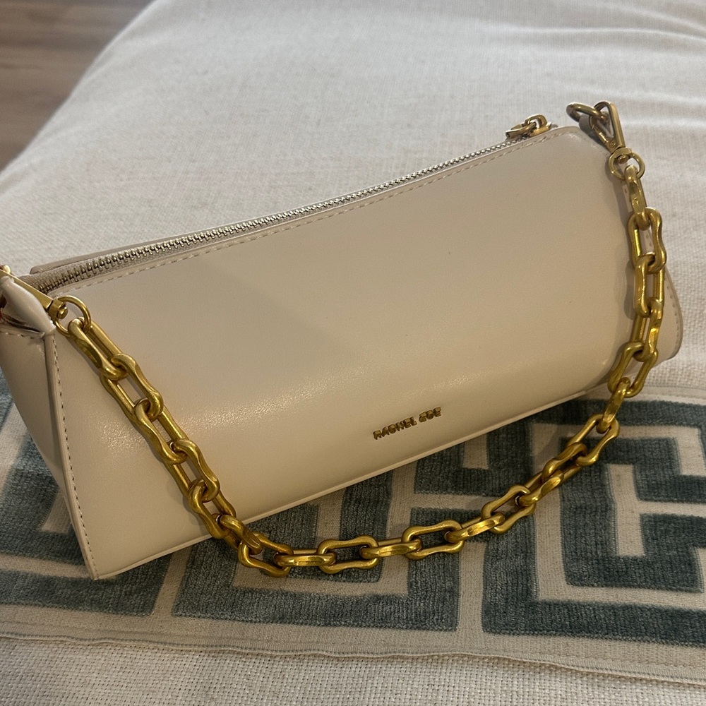 Rachel Zoe Cream Leather Mini Shoulder Bag with Gold Chain